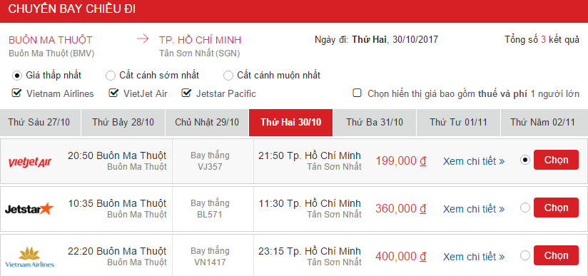 Chặng bay Buôn Ma Thuột – Sài Gòn ngày 30/10