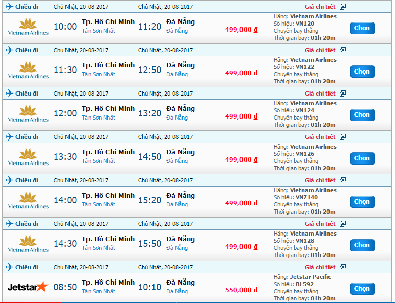 Giá vé của Vietnam Airlines