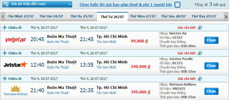 Vé máy bay từ Buôn Ma Thuột đến Sài Gòn
