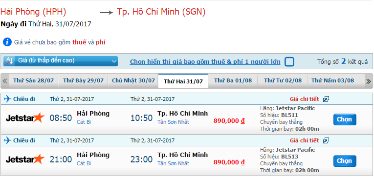 Chuyến bay từ Hải Phòng đến Sài Gòn