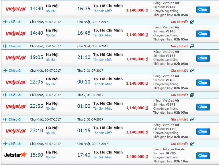 Giá vé Vietjet Air vào Sài Gòn tháng 7
