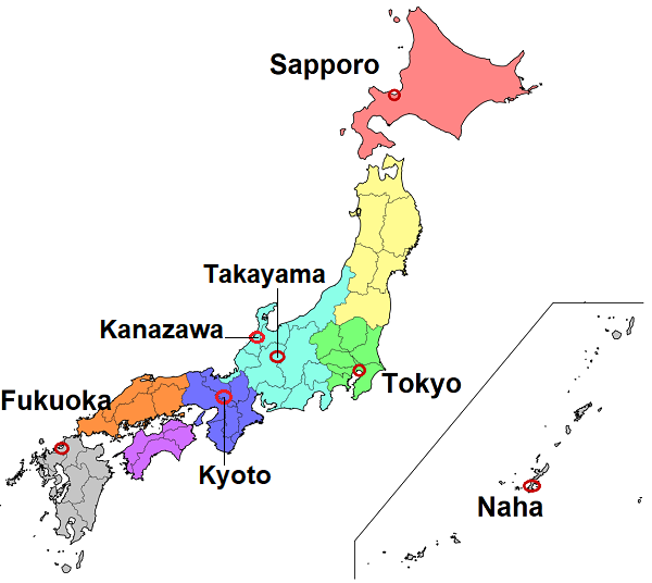 khí hậu Nhật Bản ở các vùng