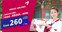 Asiana Airlines promotion for the Ho Chi Minh City - Seoul route costs only 260 USD