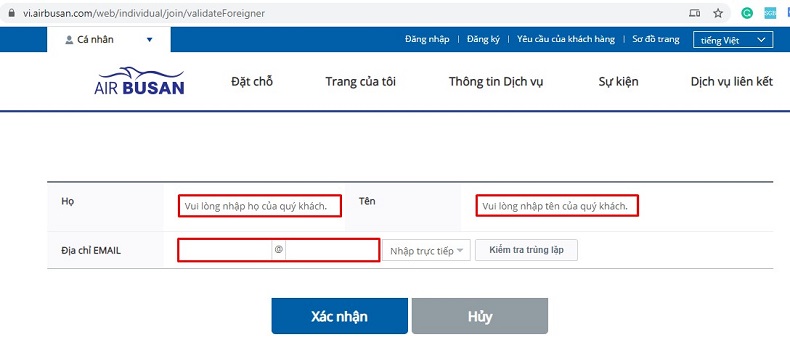 Đăng kí hội viên Air Busan