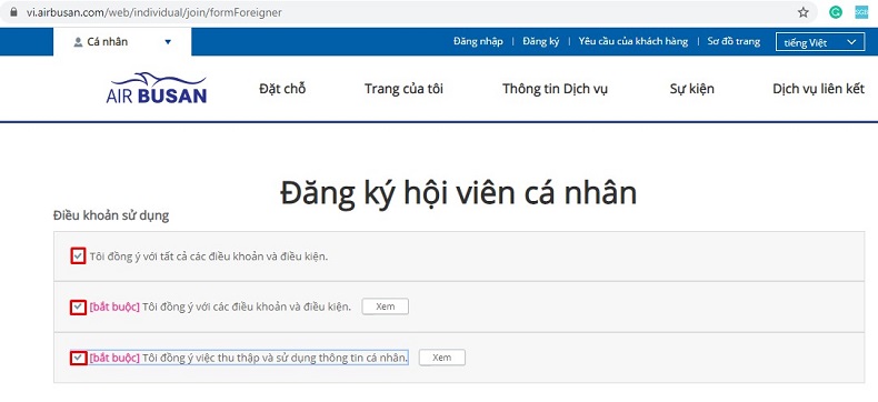 Đăng kí hội viên Air Busan
