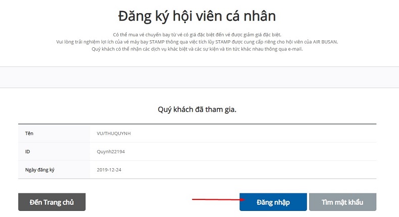Đăng kí hội viên Air Busan