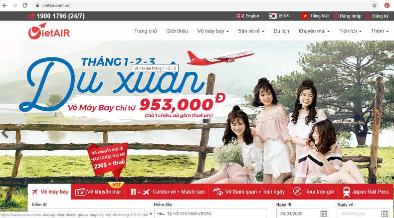 Đặt vé máy bay mùng 2 Tết tại trang VietAIR