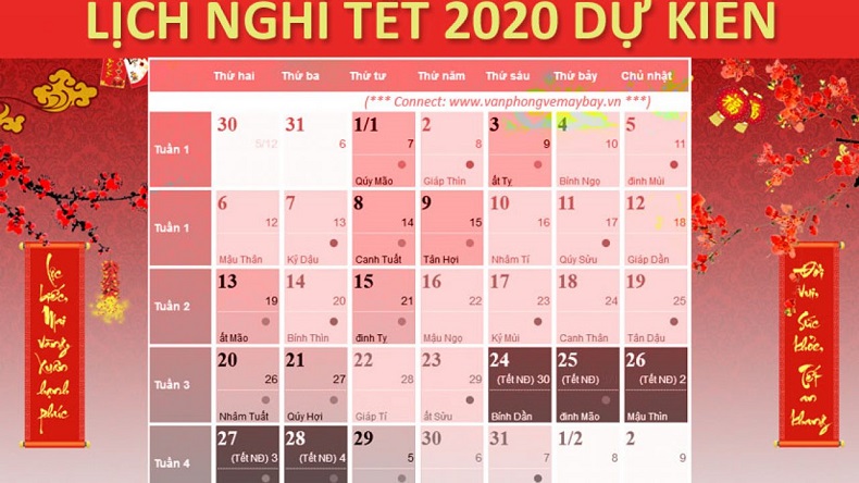 Lịch nghỉ Tết Canh Tý 2020