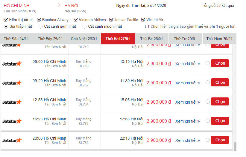 Vé máy bay từ Sài Gòn đi Hà Nội hãng Jetstar