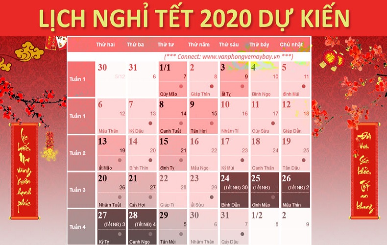 Lịch nghỉ Tết 2020