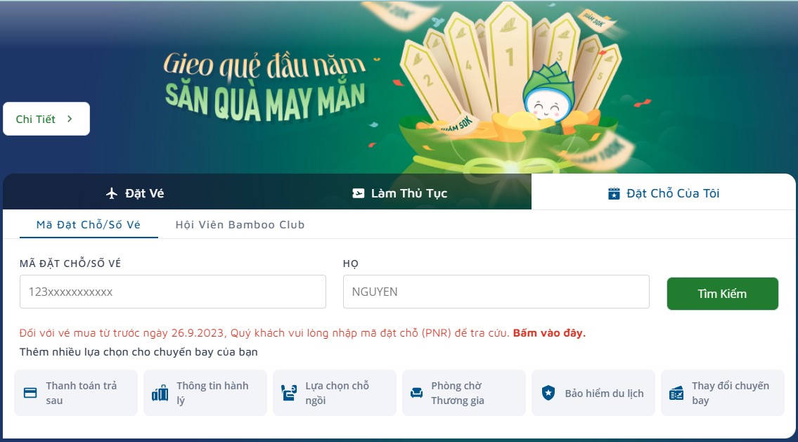 Check vé máy bay Bamboo Airways