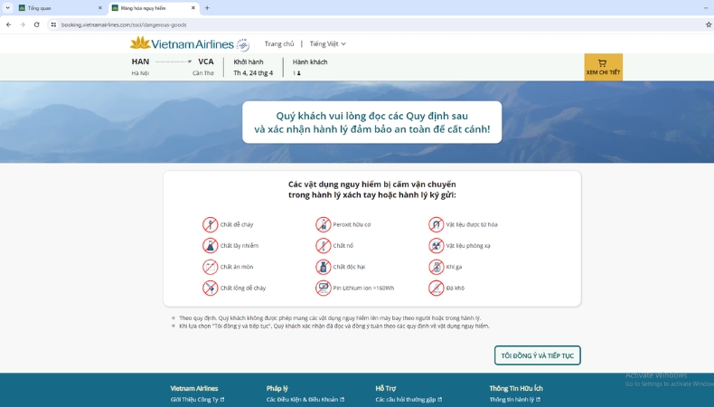 Check-in online Vietnam Airlines trên trang web