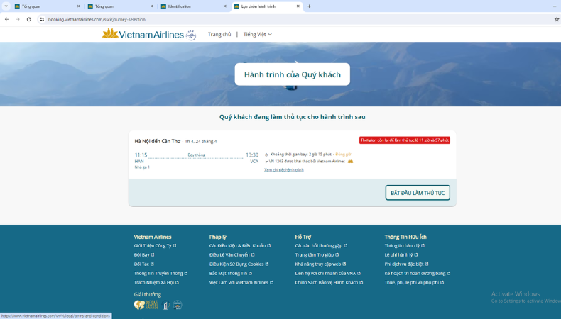 Check-in online Vietnam Airlines trên trang web