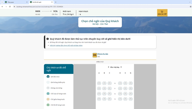 Check-in online Vietnam Airlines trên trang web