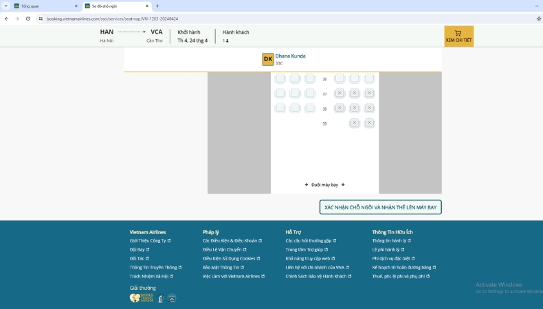 chọn chỗ -checkin online Vietnam Airlines