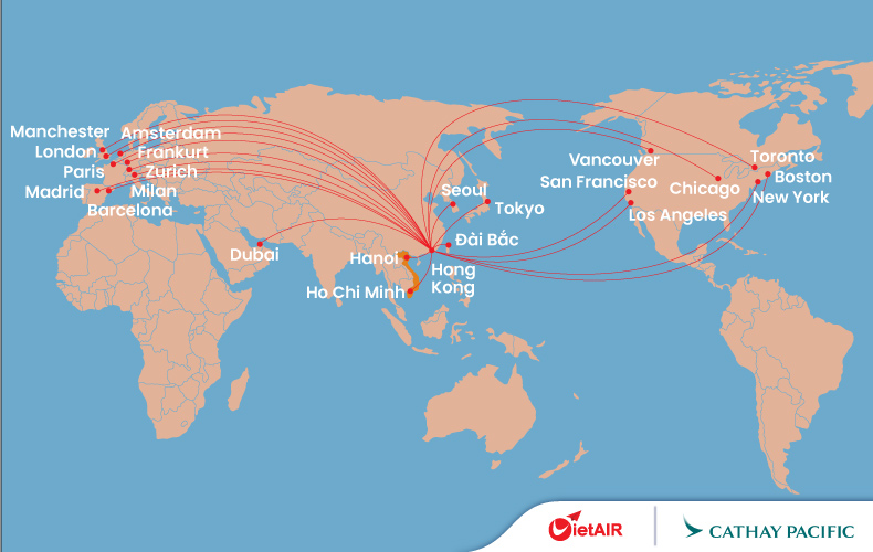 Các đường bay nổi bật của hãng Cathay Pacific