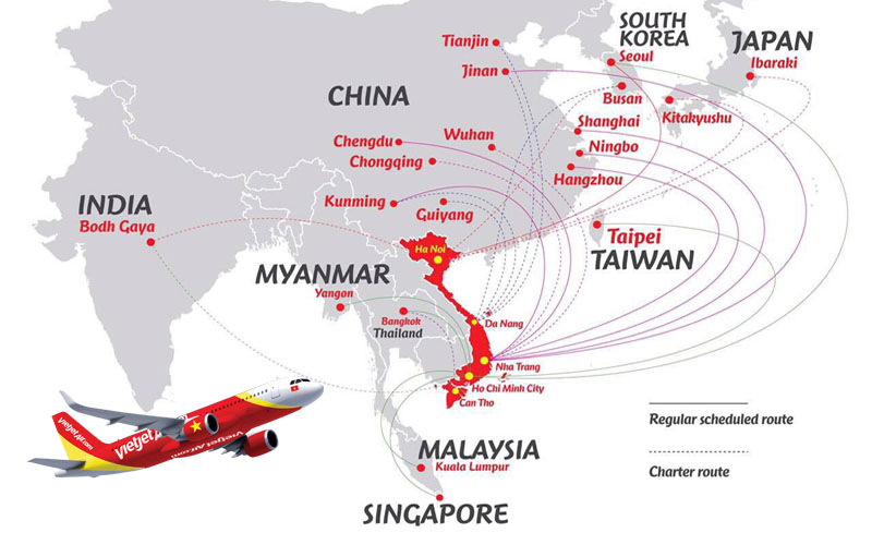 Mạng lưới đường bay hãng Vietjet Air