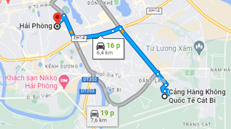 Thời gian từ sân bay Cát Bi đến trung tâm Hải Phòng