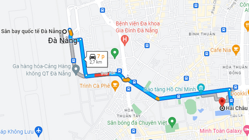 Thời gian từ sân bay Đà Nẵng đến trung tâm