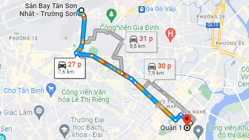 Thời gian từ sân bay Tân Sơn Nhất đến trung tâm Sài Gòn