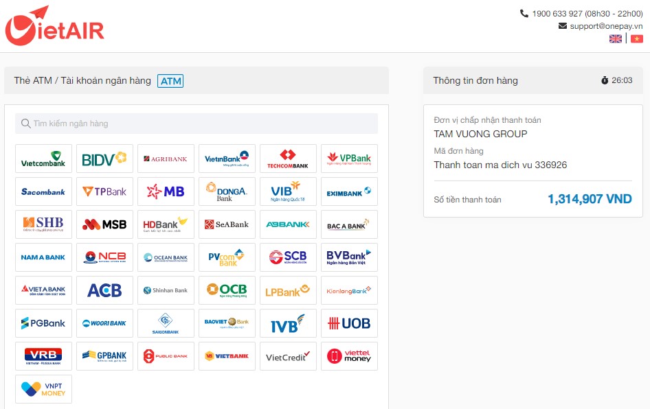 Thanh toán bằng thẻ nội địa tại VietAIR