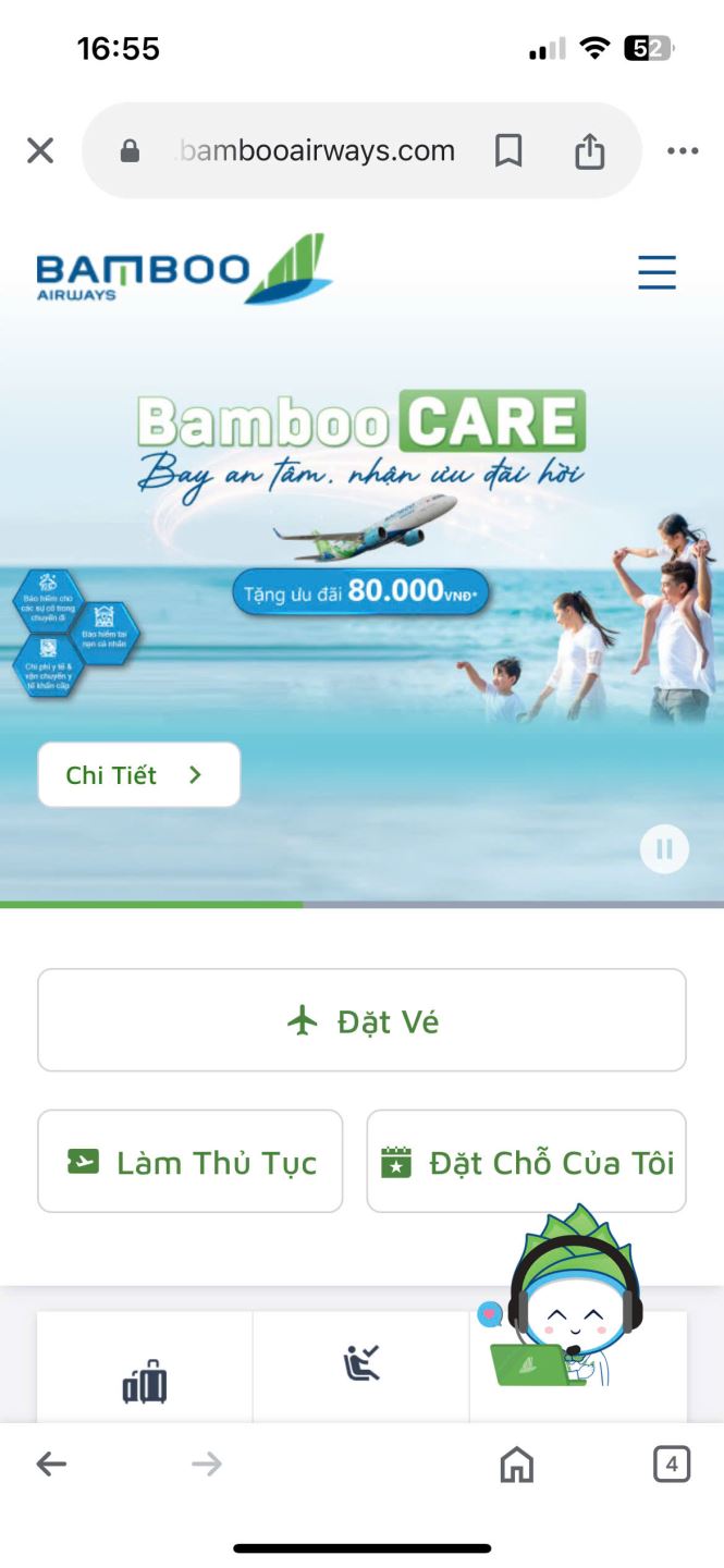 check-in online Bamboo Airways trên điện thoại