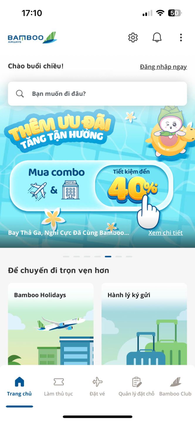 check-in online Bamboo Airways qua app