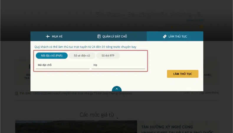 Check-in online Vietnam Airlines trên trang web