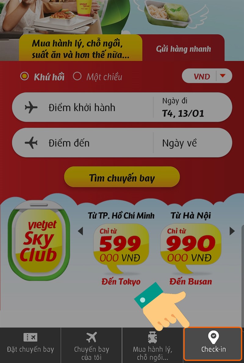 check-in online Vietjet Air bằng điện thoại