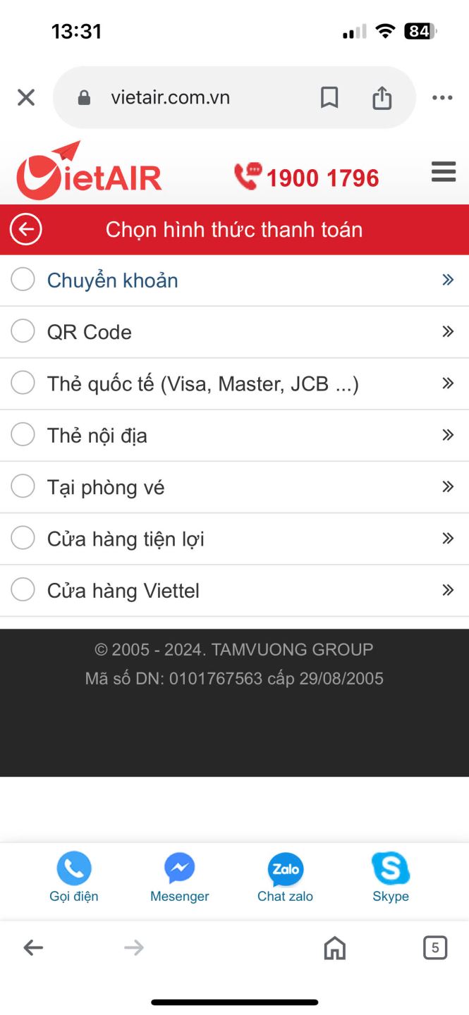 Đặt vé và thanh toán tại VietAIR