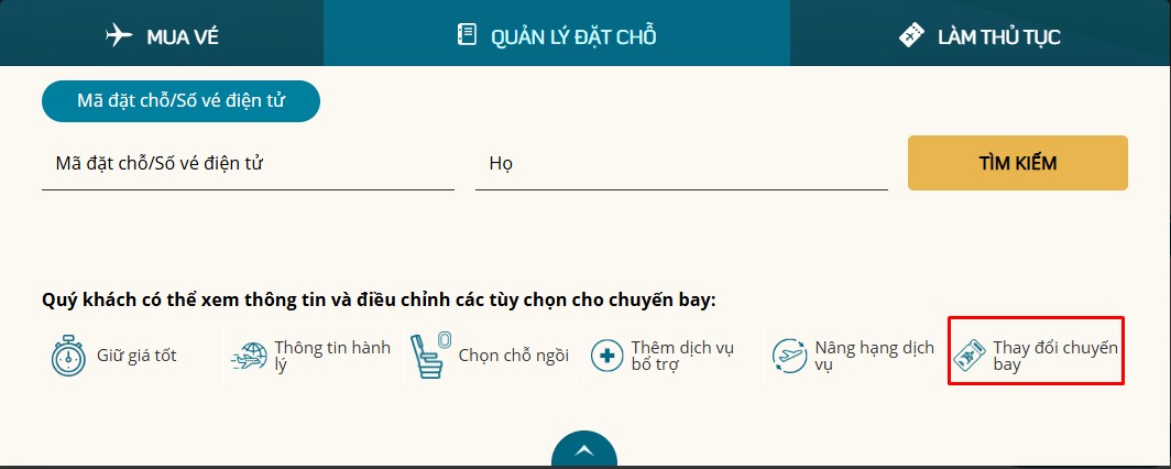 các bước đổi vé máy bay Vietnam Airlines