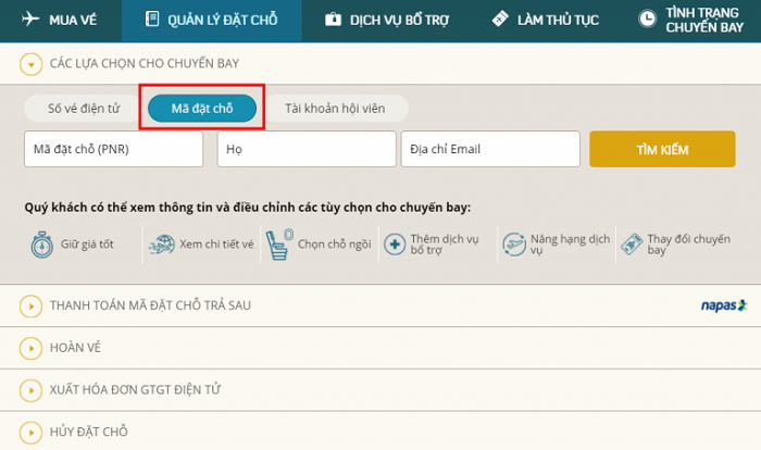 Kiểm tra vé máy bay Vietnam Airlines trên website