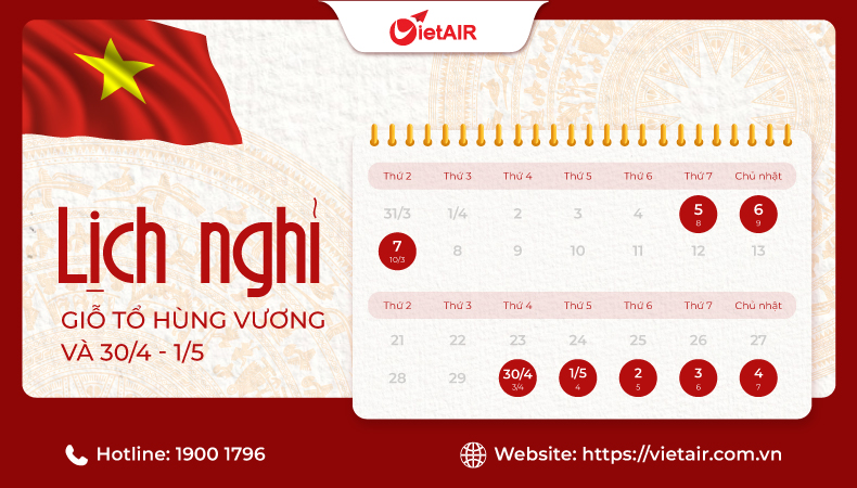 Lịch nghỉ lễ giỗ tổ Hùng Vương và 30/4-1/5