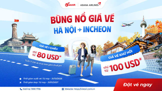 Vé máy bay Asiana Airlines Hà Nội đi Seoul giá rẻ tại VietAIR