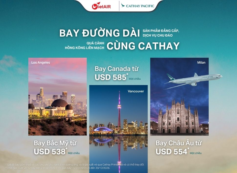 Vé máy bay đi Mỹ Cathay Pacific