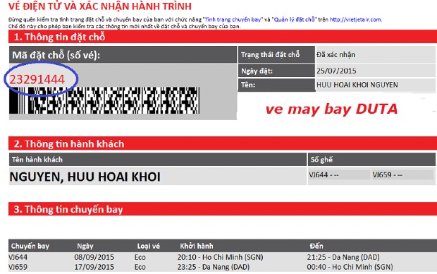 các thông tin trên vé máy bay