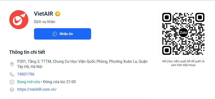 Theo dõi zalo VietAIR để nhận ưu đãi hấp dẫn