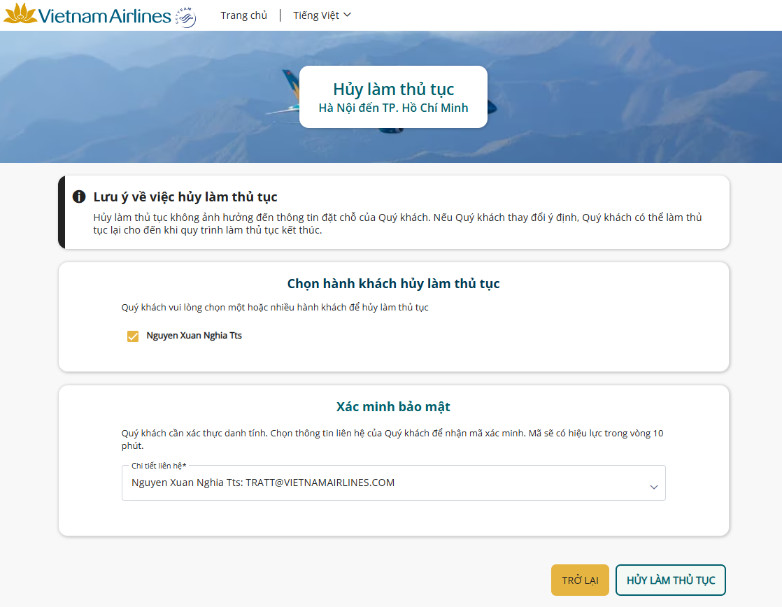 Check-in online Vietnam Airlines