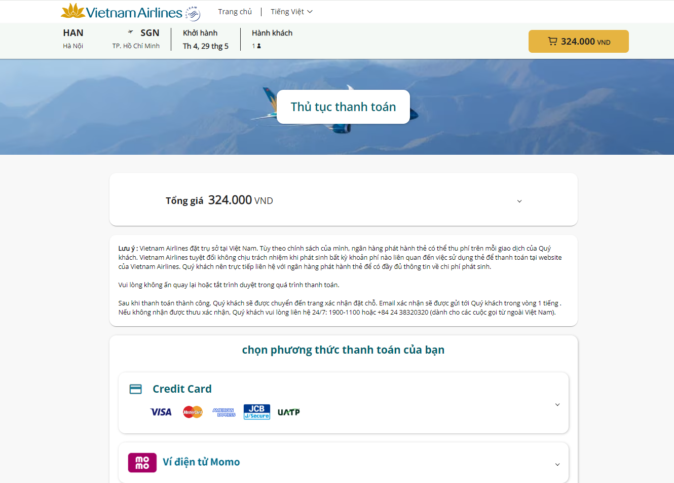 Check-in online Vietnam Airlines