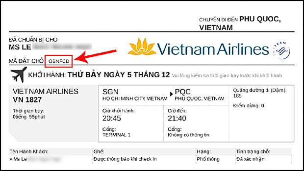 Cần mã đặt chỗ gồm 6 ký tự ở trong email xác nhận vé để kiểm tra vé