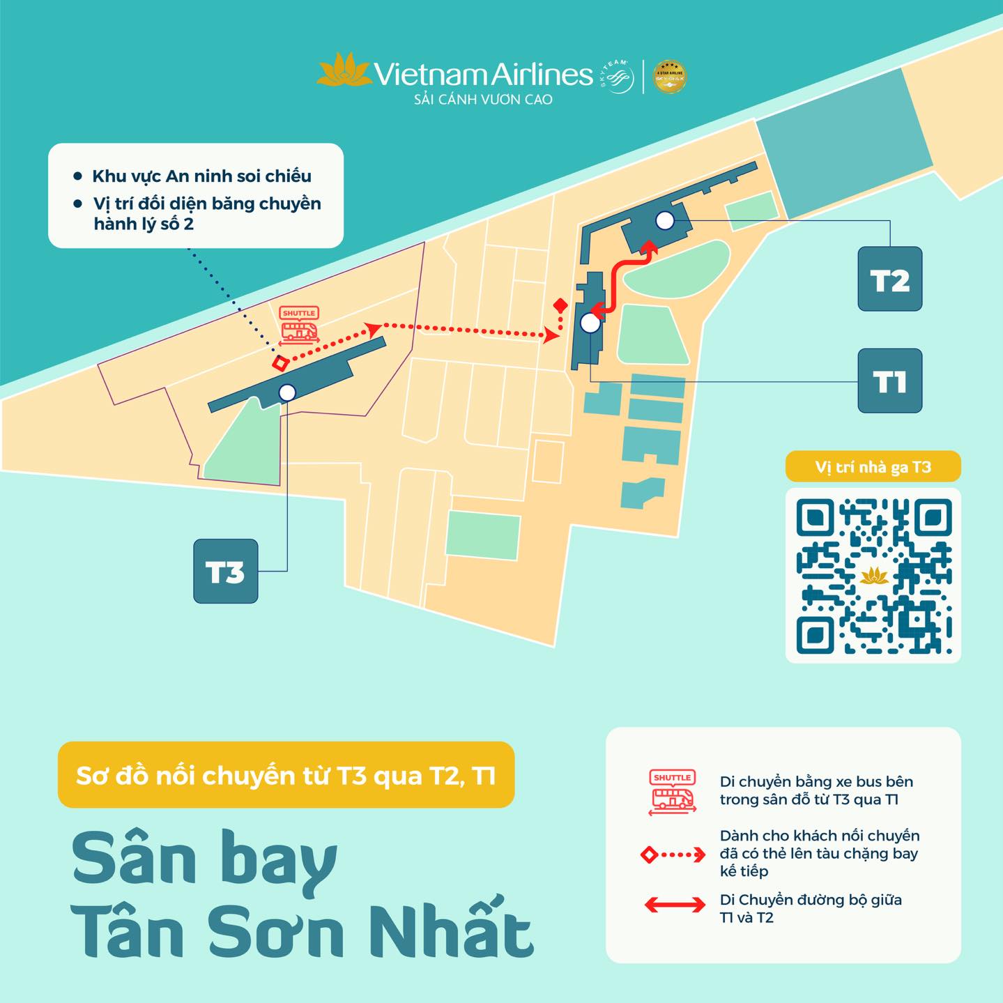 Hướng dẫn di chuyển các nhà ga T1,T2,T3 có thẻ