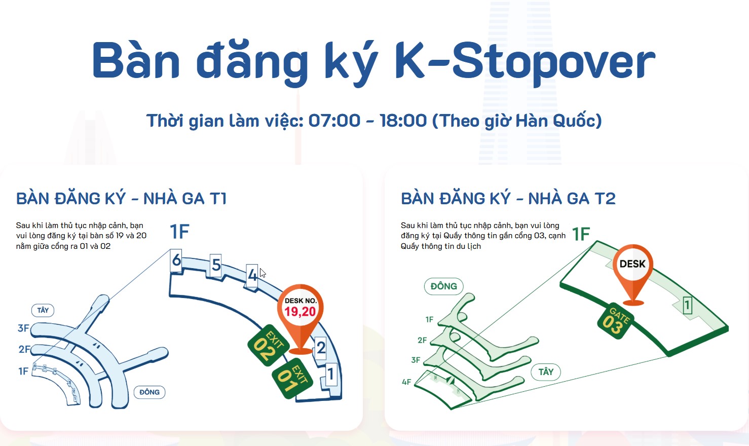 Vị trí bàn đăng ký K-Stopover tại sân bay Incheon