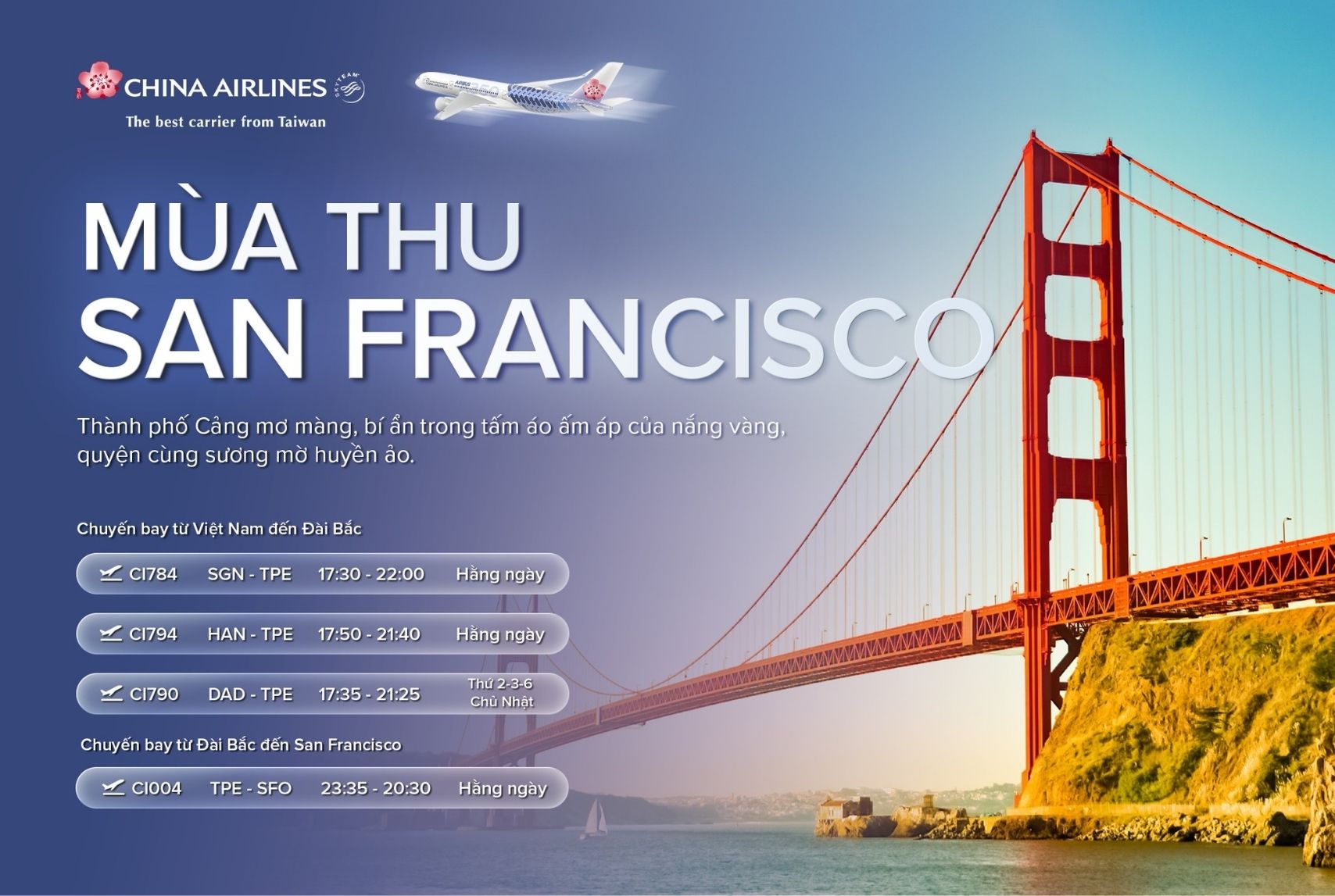 Vé máy bay đi San Francisco - China Airlines