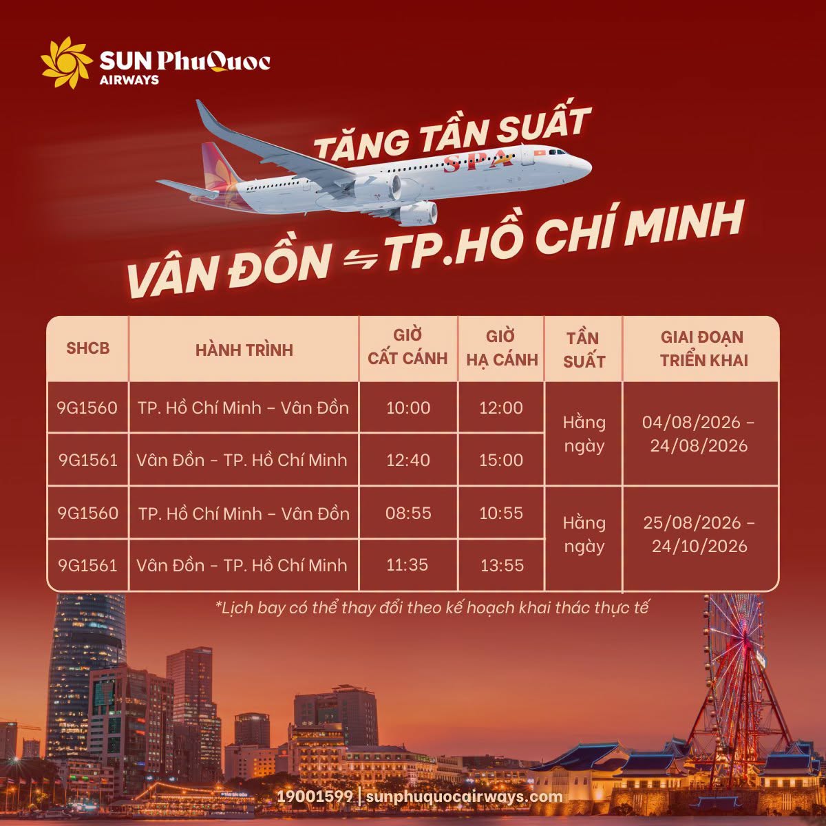 Tần suất bay Tp. Hồ Chí Minh - Vân Đồn