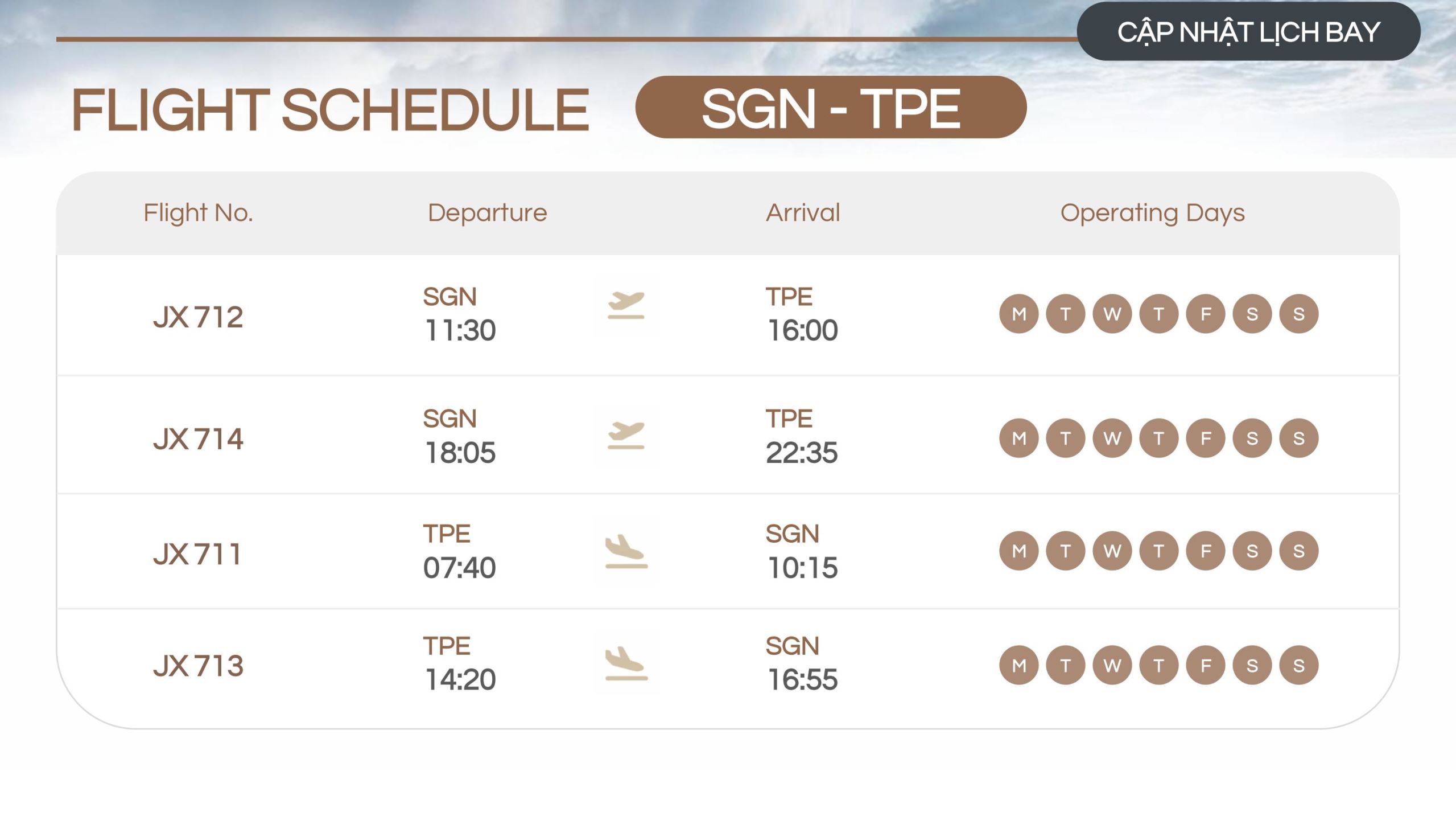 Lịch Bay Sài Gòn đi Đài Bắc Starlux Airlines