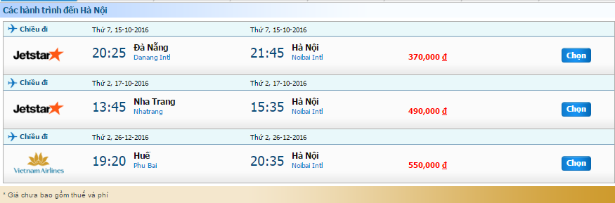 Các hành trình đi Hà Nội