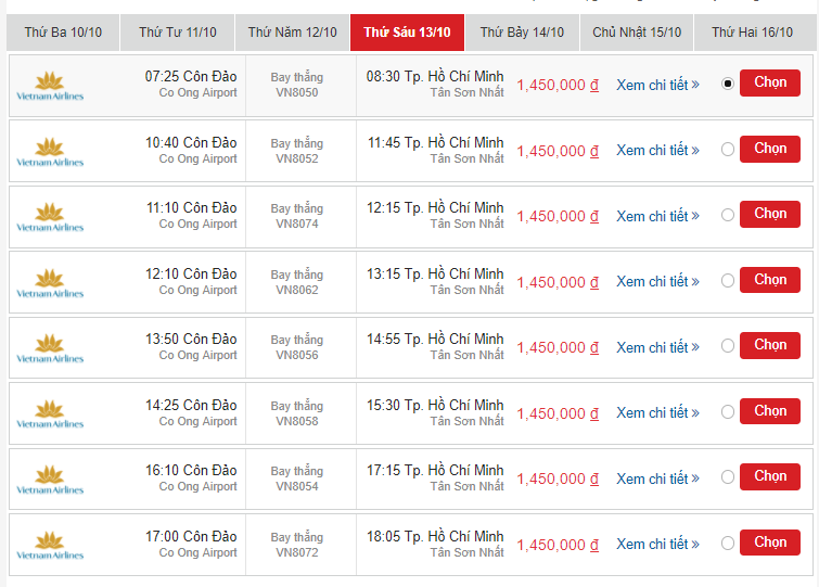 Giá vé máy bay một chiều Côn Đảo đi Đà Nẵng tháng 10
