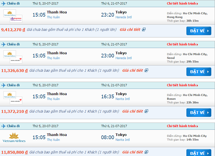 Gía cực sốc cho vé máy bay từ Thanh Hóa đi Tokyo 1