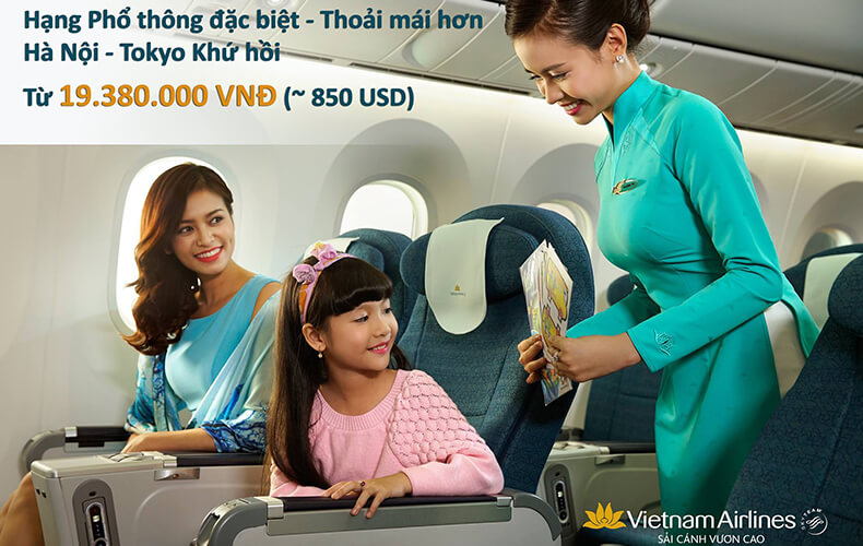 Khuyến mại Vietnam Airlines đi Nhật Bản hạng Phổ thông đặc biệt