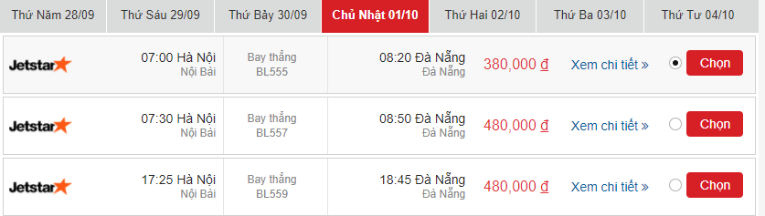 Giá vé máy bay Pacific Airlines Hà Nội đi Đà Nẵng tháng 10